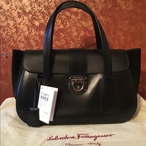 NWT Salvatore Ferragamo Black Leather Handbag